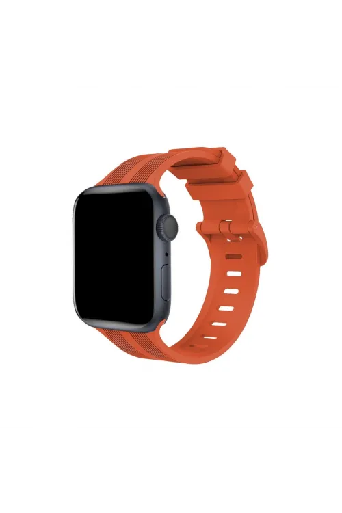 Apple Watch 38mm Kr408 Çizgili Silikon Kordon (saat Değildir) - Turuncu