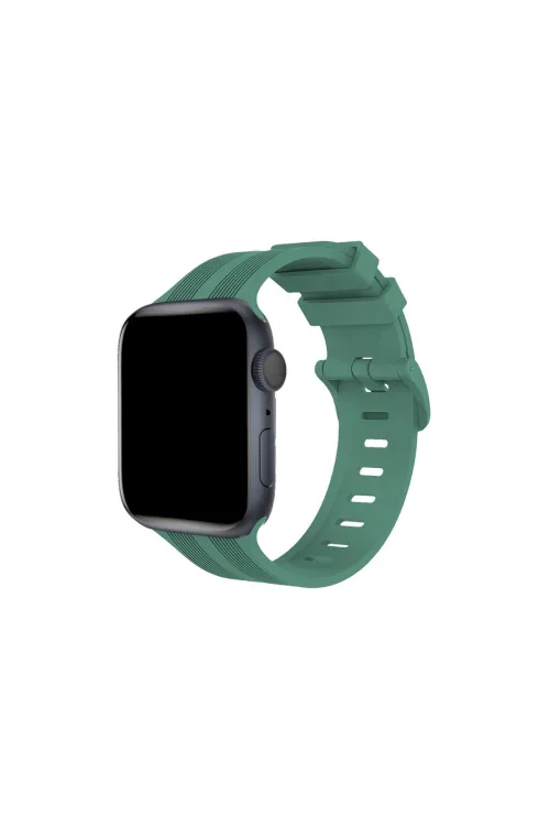 Apple Watch 38mm Kr408 Çizgili Silikon Kordon (saat Değildir) - Yeşil