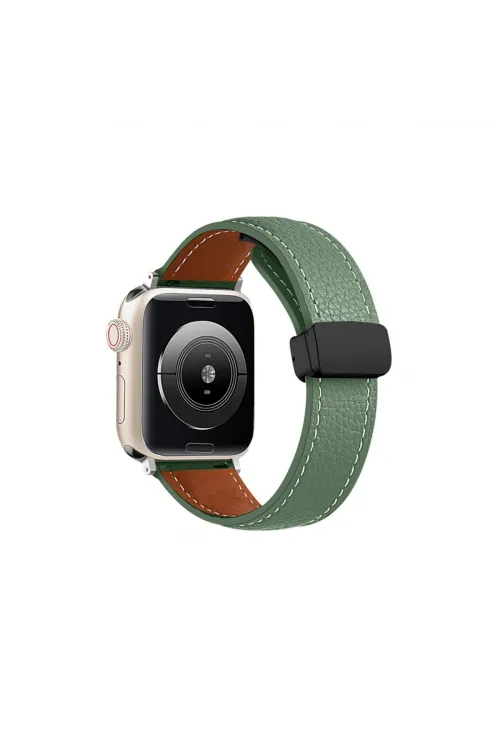 Apple Watch 38mm Kr414 Daks Deri Kordon (saat Değildir) - Koyu Yeşil