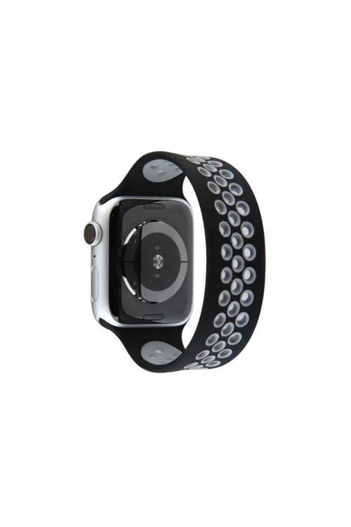 Apple Watch 42mm Ayarlı Delikli Silikon Kordon (saat Değildir) - Siyah-gri