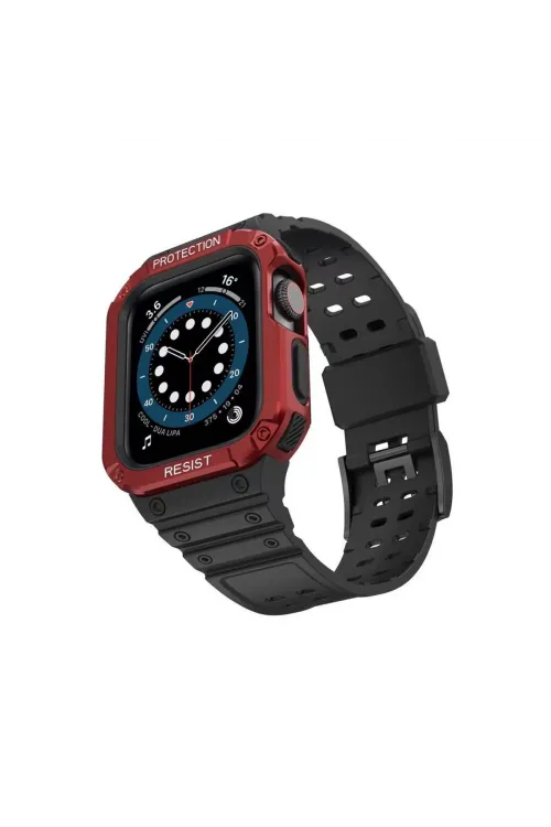 Apple Watch 42mm Kr401 Silikon Kordon (saat Değildir) - Siyah-kırmızı