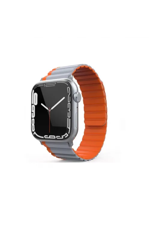 Apple Watch 42mm Mo-wb1 Çift Renk Mıknatıslı Silikon Kordon (saat Değildir) - Gri-turuncu