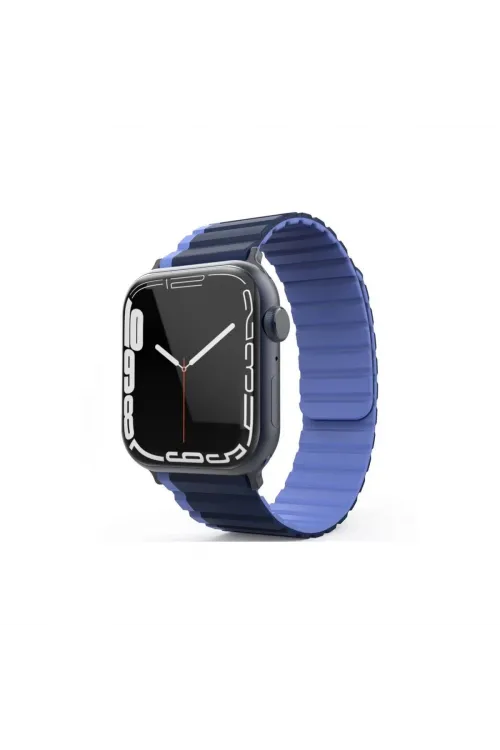 Apple Watch 42mm Mo-wb1 Çift Renk Mıknatıslı Silikon Kordon (saat Değildir) - Lacivert-mavi