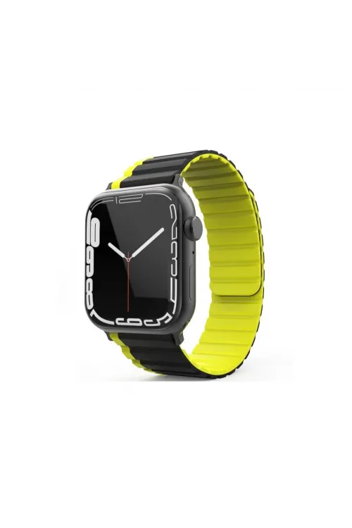 Apple Watch 42mm Mo-wb1 Çift Renk Mıknatıslı Silikon Kordon (saat Değildir) - Siyah-sarı