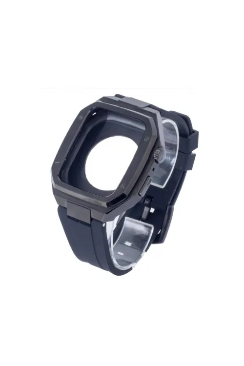 Apple Watch 45mm Kr402 Metal Kasa Silikon Kordon (saat Değildir) - Siyah