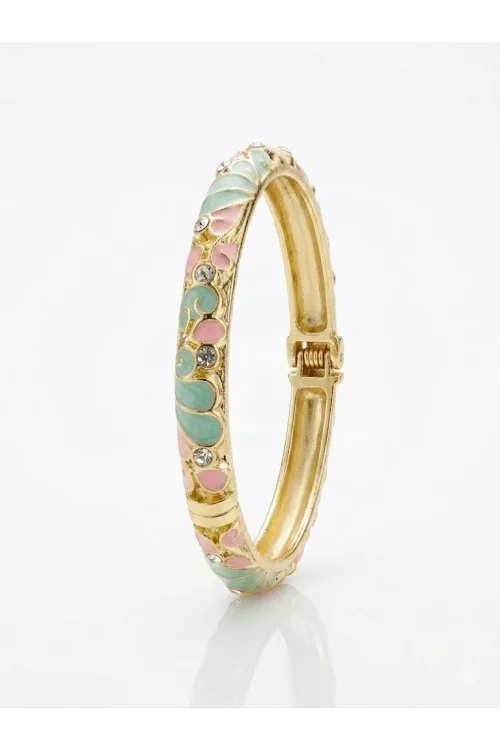 AQua Petal Pembe  & Su Yeşili Mine İşlemeli Kelepçe Bileklik - Kbl0451
