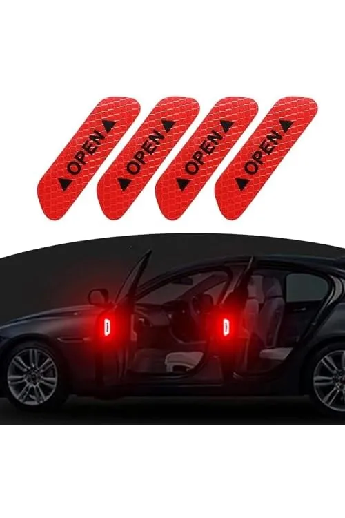 Araba Kapı Açık Uyarı Reflektörü Etiket Sticker 4lü 9.5x2.5cm Kırmızı