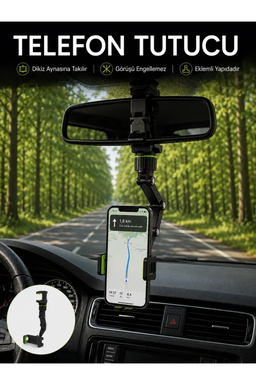 Araç İçi Dikiz Aynası Telefon Tutucu 360° Dönebilen Katlanabilir