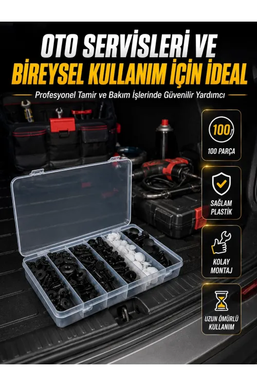 Araç Kapı Döşemesi Ve Tampon Klipsi Seti Universal Plastik Sabitleme Klipsi 100 Parça