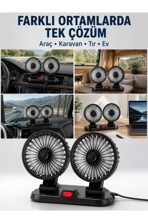 Araç, Karavan Ve Tır İçin Çift Fanlı Mini Vantilatör