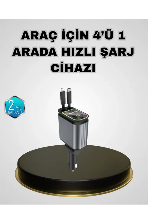 Araç Şarj Adaptörü 66w Pd Qc Hızlı Şarjlı Ve Çekilebilir Kablolu