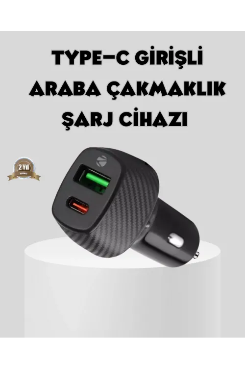 Araç Tipi Hızlı Şarj Adaptörü Type-c Pd Usb Çift Port Kompakt
