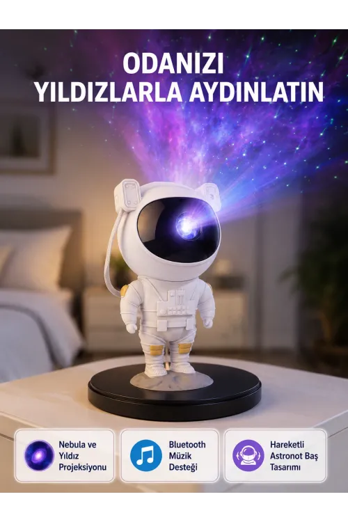 Astronot Projeksiyon Lambası Bluetooth Müzikli Ve Uzaktan Kumandalı