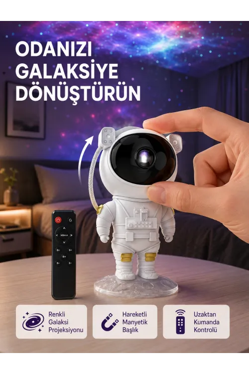 Astronot Şekilli Galaxy Projeksiyon Lambası Nebula Efektli Dekoratif Lamba