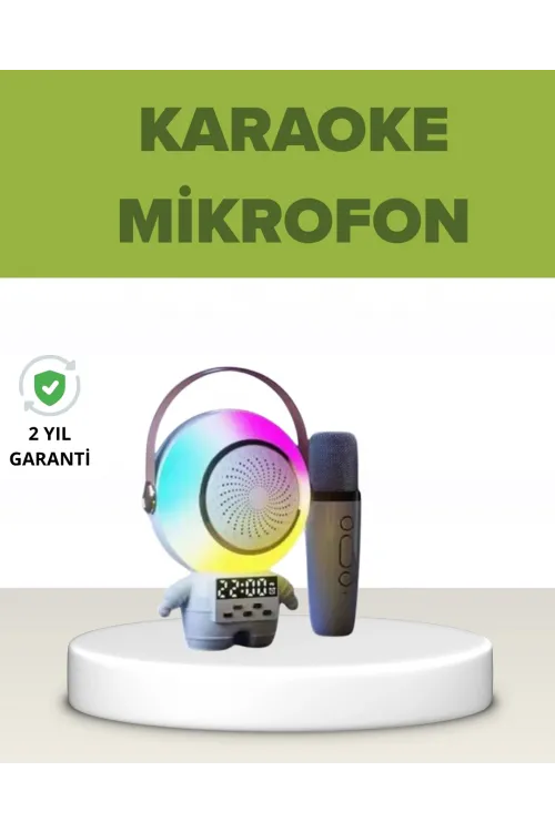 Astronot Tasarımlı Bluetooth Speaker Ve Kablosuz Mikrofon Karaoke Seti