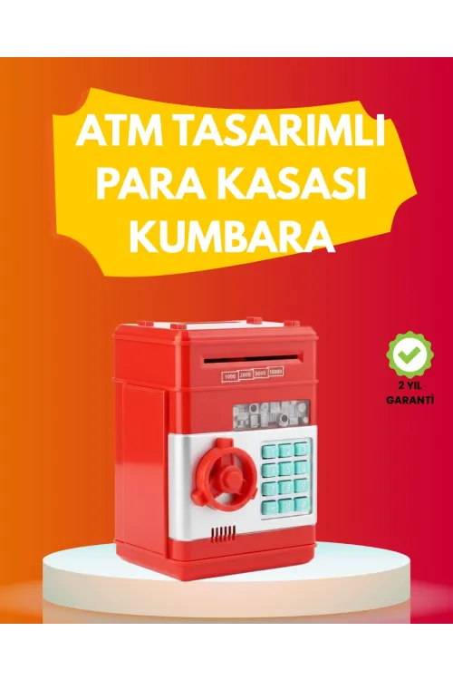 Atm Görünümlü Kırmızı Elektronik Şifreli Kumbara