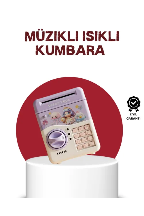 Atm Tasarımlı Şifreli Işıklı Çocuk Kumbarası Mor