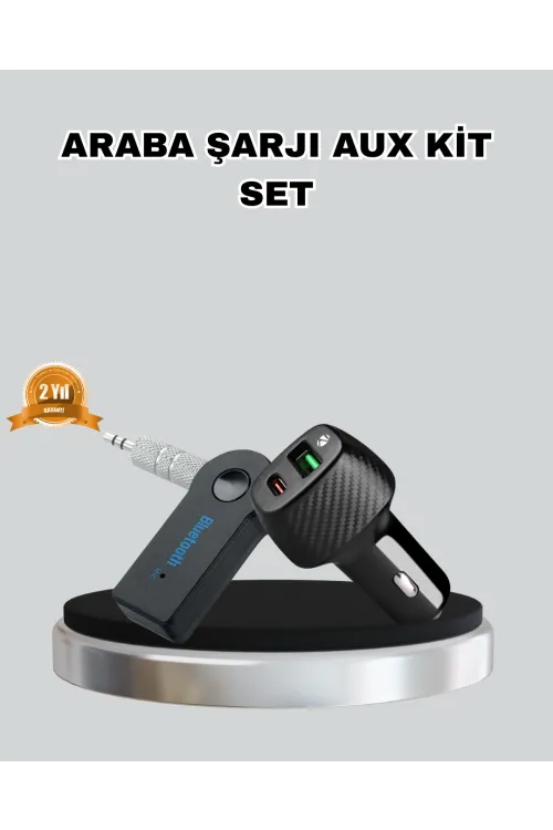 Aux Bluetooth Adaptör Ve 38w Hızlı Araç Şarj Cihazı Seti
