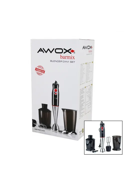 Awox Barmix  3in1  Blender Seti  Çelik 2li Mikser   Çelik Rondo Bıçak   Çelik 4 Kanatlı Bıçak   1000w