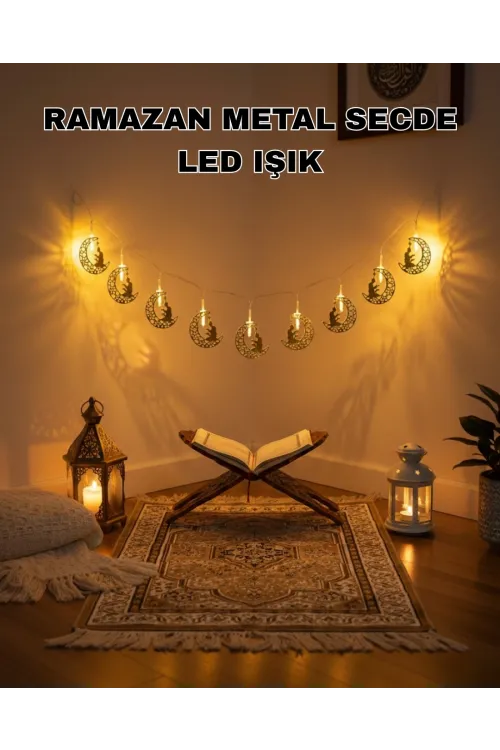Ay Ve Secde Tasarımlı Sıcak Beyaz Led Ramazan Işığı