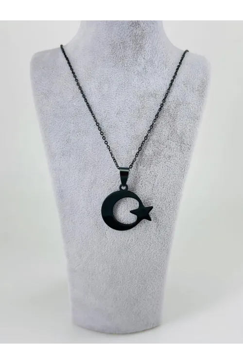Ay Yıldız Figürlü Çelik Erkek Kolye - Ekl0089