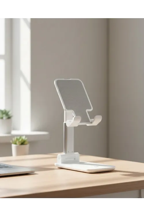 Ayarlanabilir Ergonomik Katlanabilir Masaüstü Telefon Tutucu Beyaz