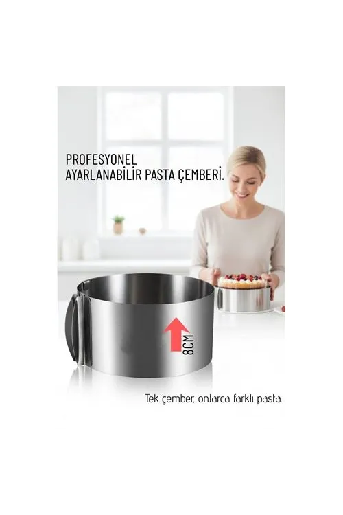 Ayarlanabilir Pasta Çemberi Paslanmaz Çelik Kek Kalıbı 16-30 cm - Profesyonel Pasta Kalıbı 722561