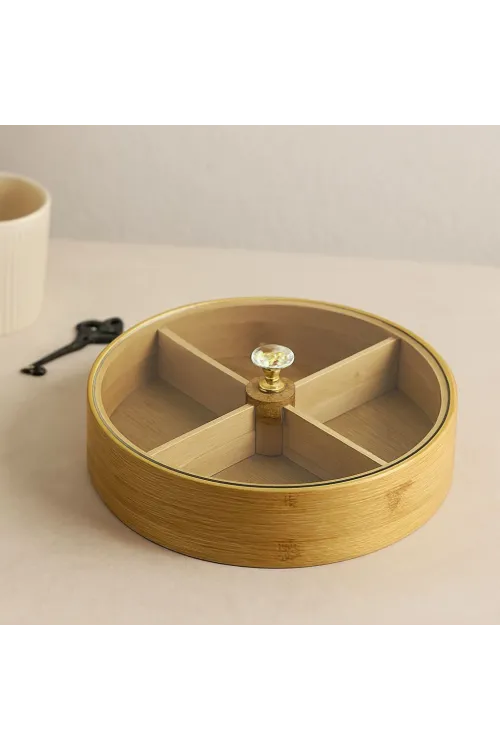 Bambu 4 Bölmeli Kapaklı Servis Sunum Kutusu 22 cm