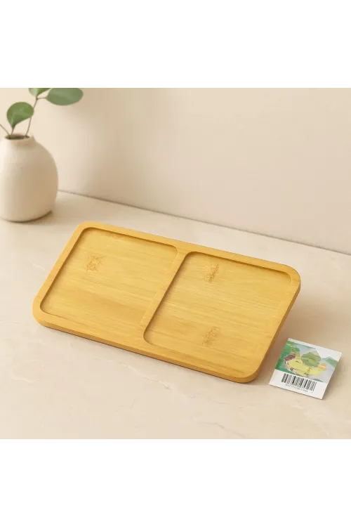 Bambu Ahşap 2 Bölmeli Dikdörtgen Mini Tepsi - 12x23.4 cm