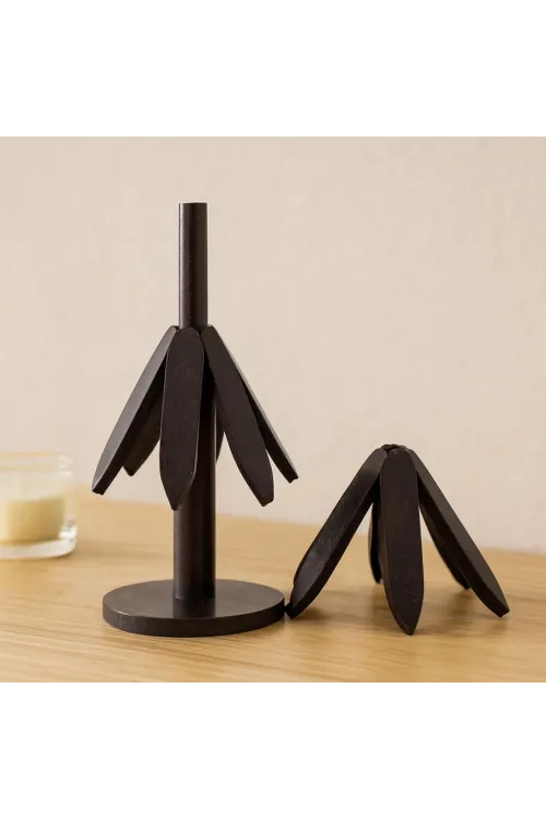 Bambu Ahşap Katlanır Nihale 20 cm - Standlı, Yaprak Desenli (2li)