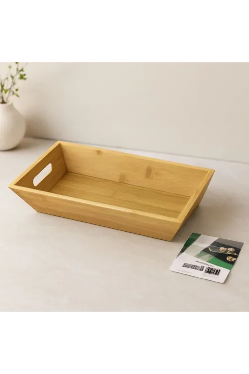 Bambu Dikdörtgen Sunum Tepsisi 16x30x4.5 cm (Çift Kulplu)