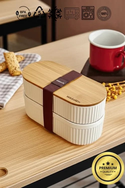 Bambu Kapaklı Lunch Box Kahvaltılık Saklama Kabı Large Bölmeli