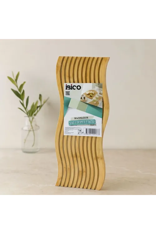 Bambu Servis Sunum Tahtası 17x39x1.5 cm (Çift Yüzlü Dalgalı/Kanallı)