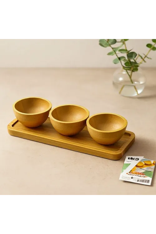 Bambu Tepsili 3lü Çerezlik Lokumluk Seti