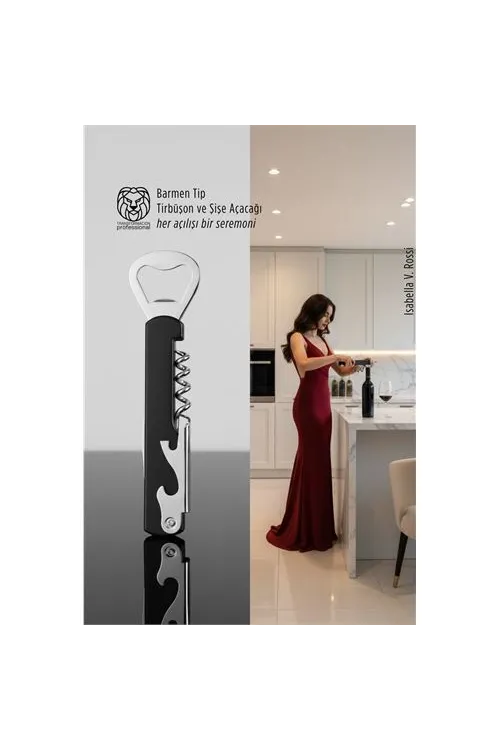 Barmen Tip Çelik Profesyonel Tirbüşon ve Şişe Açacağı Kombine Set 722723
