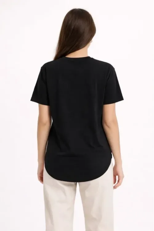 Basic T-Shirt Kısa Kol Bisiklet Yaka Oval Kesim Tişört - Siyah
