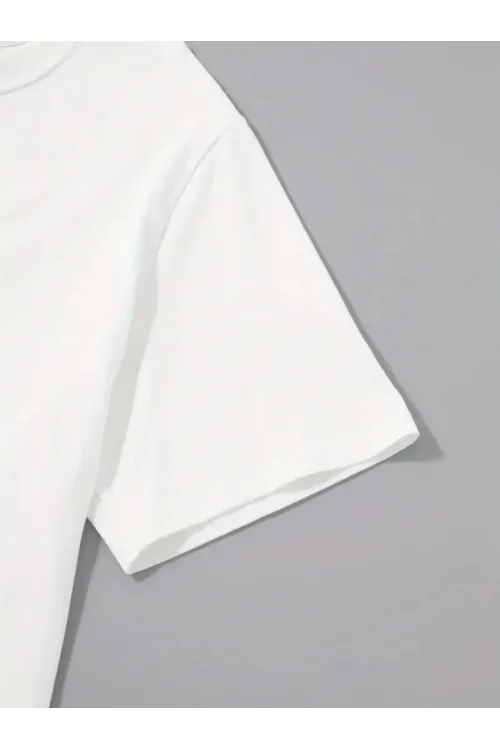 Baskılı Oversize Bisiklet Yaka T-shirt - Beyaz