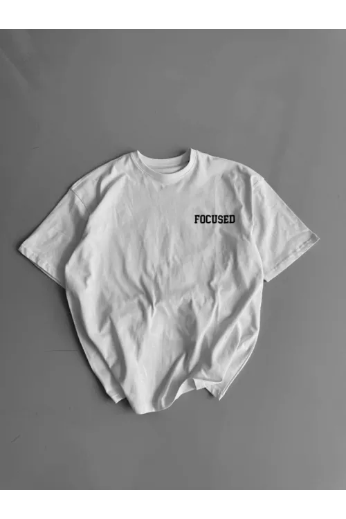 Baskılı Oversize Bisiklet Yaka T-shirt - Beyaz