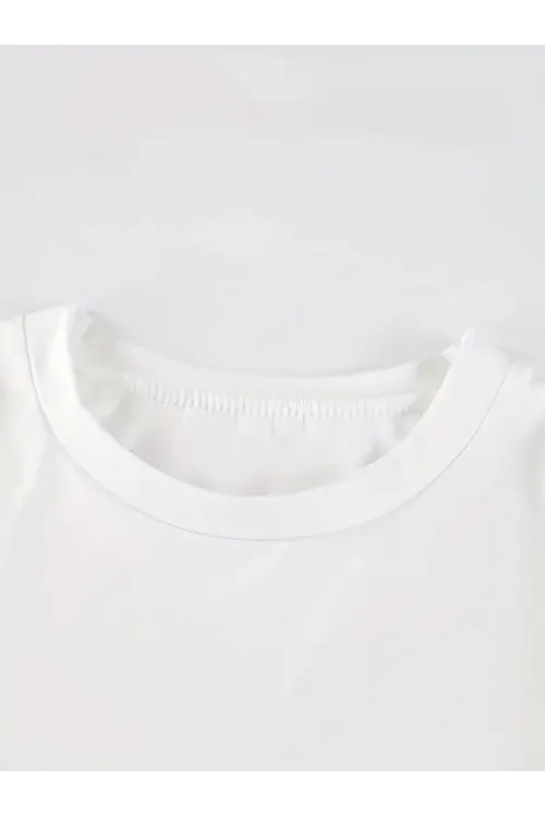 Baskılı Oversize Bisiklet Yaka T-shirt - Beyaz