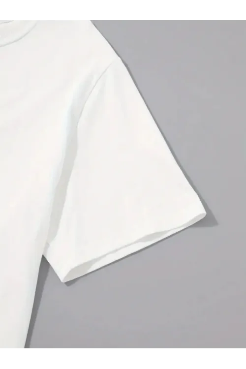 Baskılı Oversize Bisiklet Yaka T-shirt - Beyaz