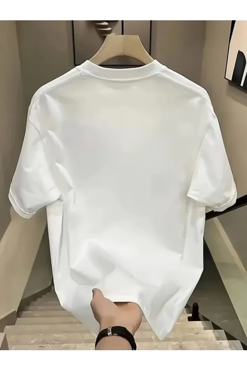 Baskılı Oversize Bisiklet Yaka T-shirt - Beyaz