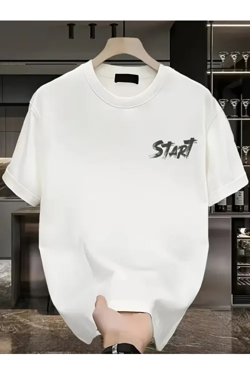 Baskılı Oversize Bisiklet Yaka T-shirt - Beyaz