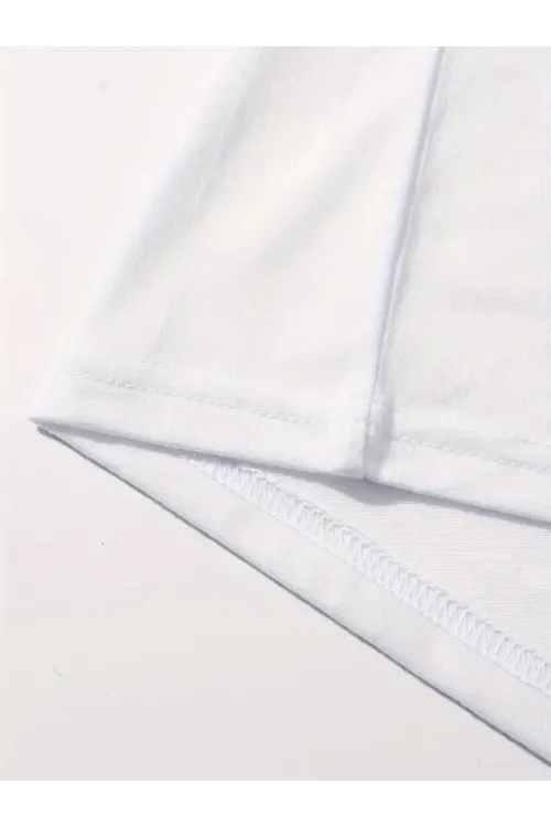 Baskılı Oversize Bisiklet Yaka T-shirt - Beyaz