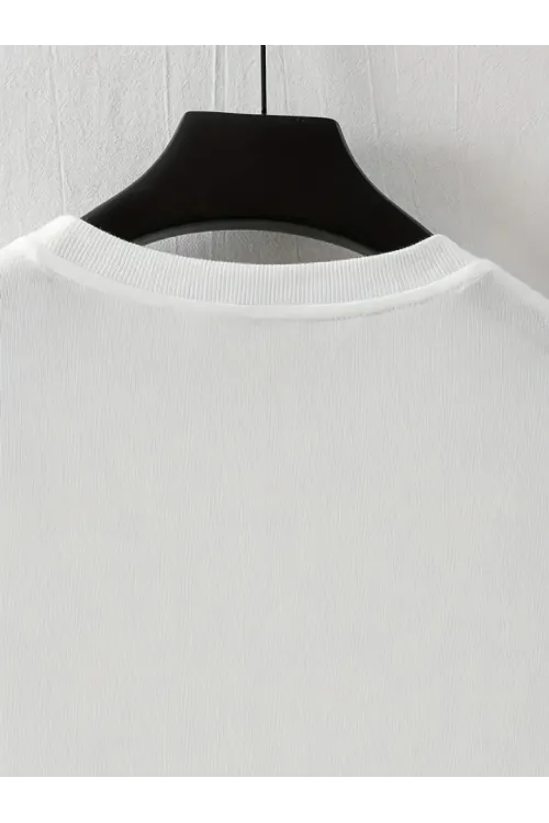 Baskılı Oversize Bisiklet Yaka T-shirt - Beyaz