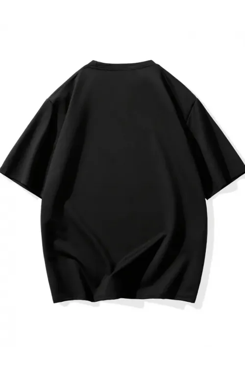 Baskılı Oversize Bisiklet Yaka T-shirt - Siyah