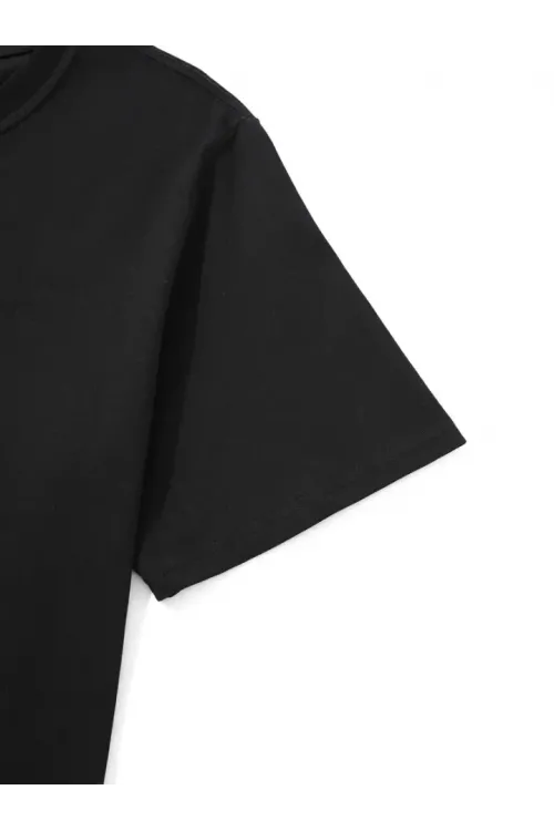 Baskılı Oversize Bisiklet Yaka T-shirt - Siyah