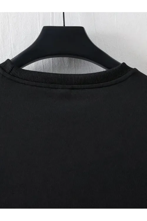 Baskılı Oversize Bisiklet Yaka T-shirt - Siyah