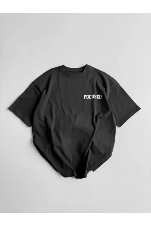 Baskılı Oversize Bisiklet Yaka T-shirt - Siyah