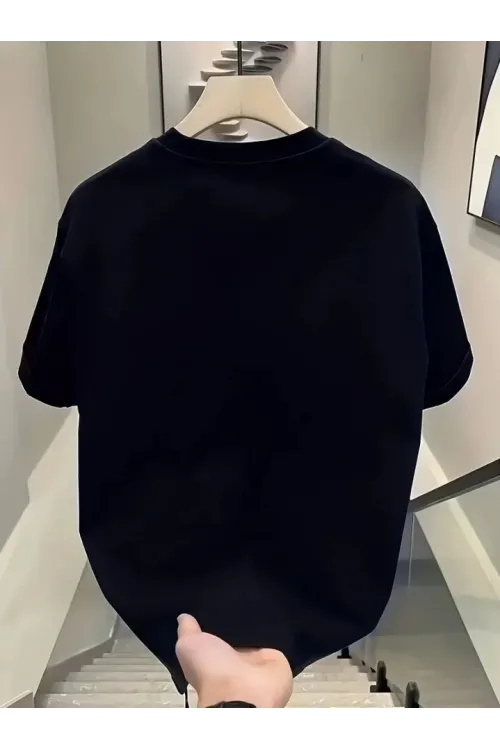 Baskılı Oversize Bisiklet Yaka T-shirt - Siyah