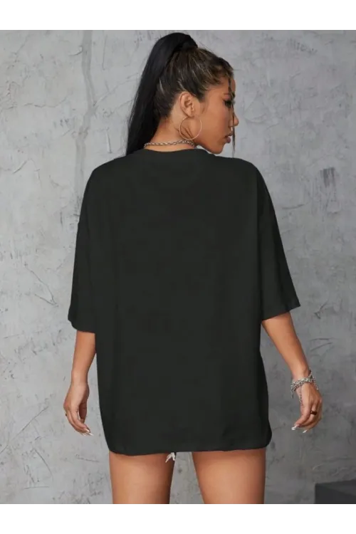 Baskılı Oversize T-shirt - Siyah